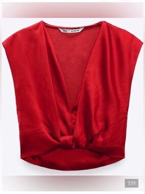 Zara satin knot crop top medium